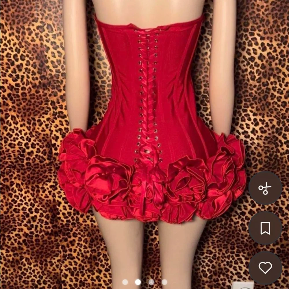 Red Ruffled Corset Dress - Picture 2 of 3
